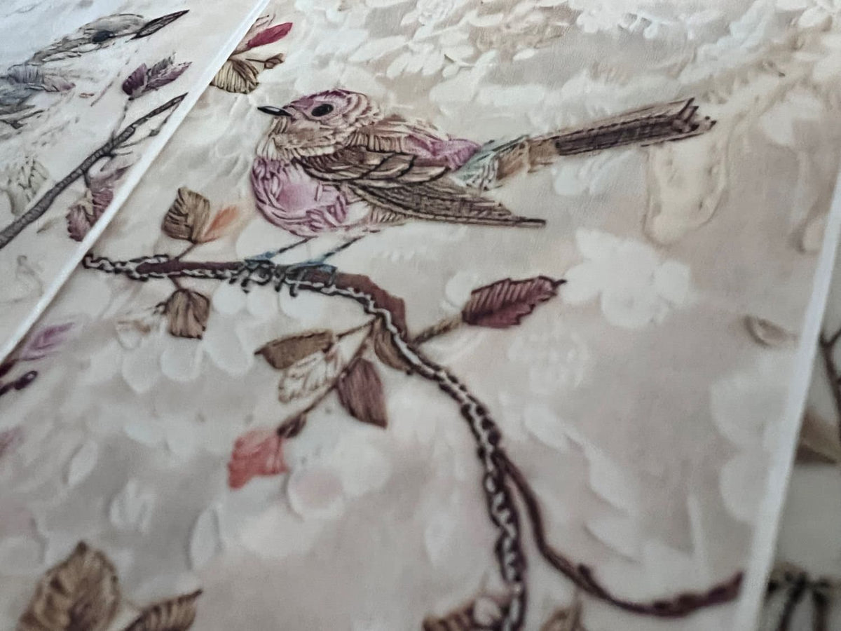 Vintage Embroidery Glassine Bags, Set of 8, Bird & Botanical Motifs