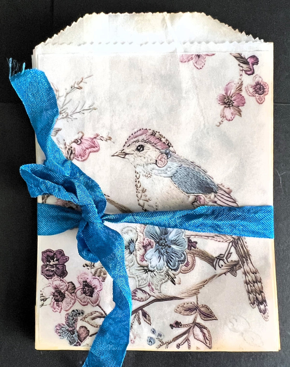 Vintage Embroidery Glassine Bags, Set of 8, Bird & Botanical Motifs