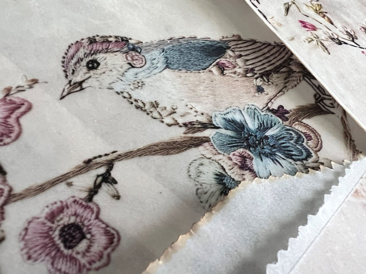Vintage Embroidery Glassine Bags, Set of 8, Bird & Botanical Motifs