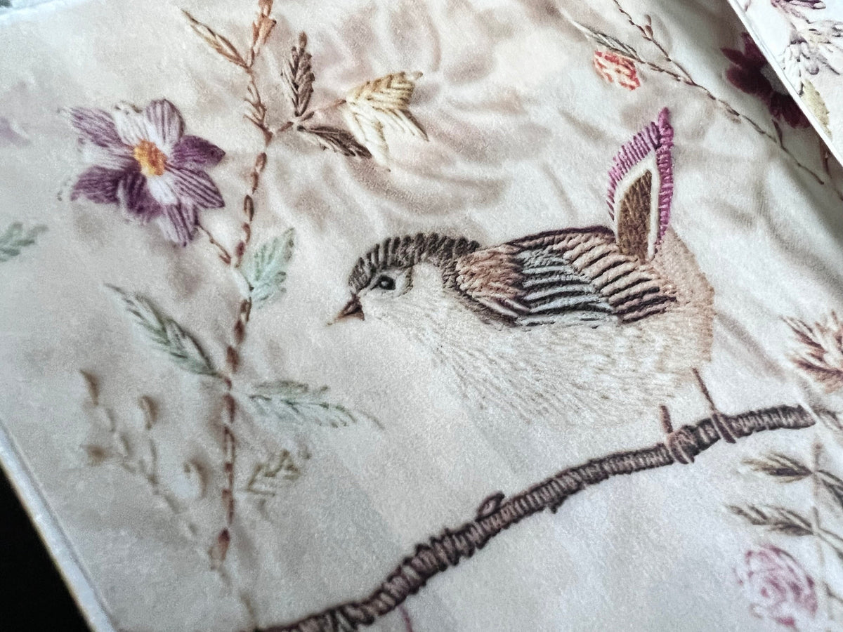 Vintage Embroidery Glassine Bags, Set of 8, Bird & Botanical Motifs