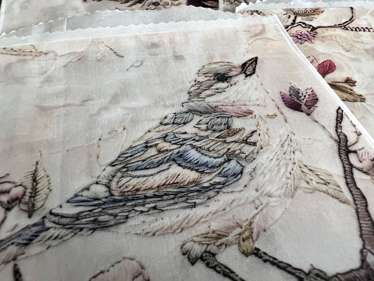 Vintage Embroidery Glassine Bags, Set of 8, Bird & Botanical Motifs