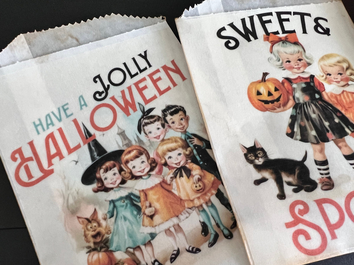 Vintage 1950s Halloween Treat Bags: Children & Pets, Set of 8