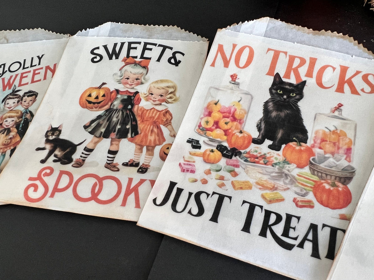 Vintage 1950s Halloween Treat Bags: Children & Pets, Set of 8