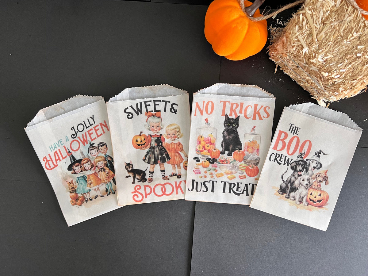 Vintage 1950s Halloween Treat Bags: Children & Pets, Set of 8