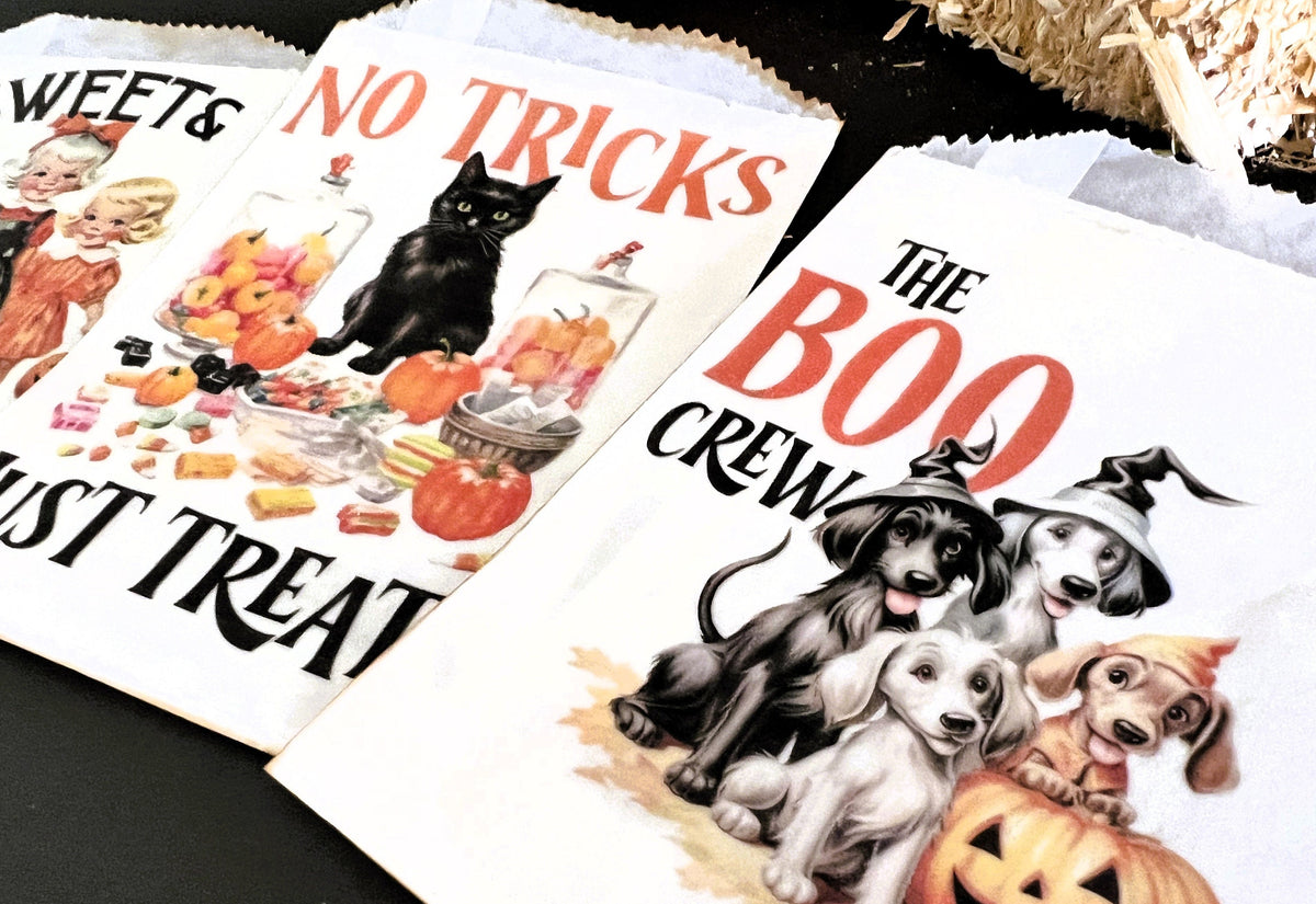Vintage 1950s Halloween Treat Bags: Children & Pets, Set of 8