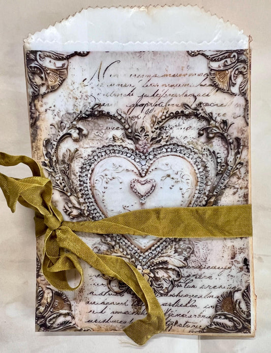 Vintage Lace & Crystal Hearts Glassine Bags – Set of 8, Gifts, Tags & Junk Journal